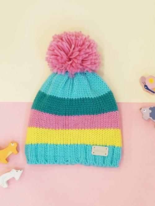 An image of the Blade & Rose Pastel Striped Bobble Hat.