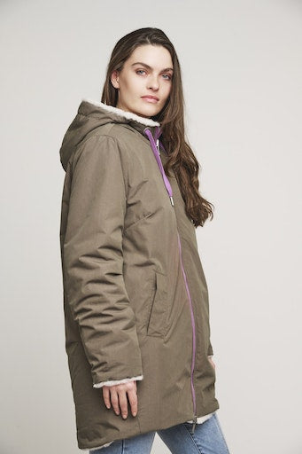 An image of the Rino & Pelle Javin Reversible Coat in Hunter and Birch.