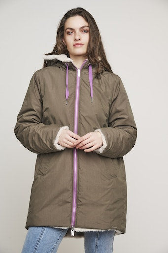 An image of the Rino & Pelle Javin Reversible Coat in Hunter and Birch.