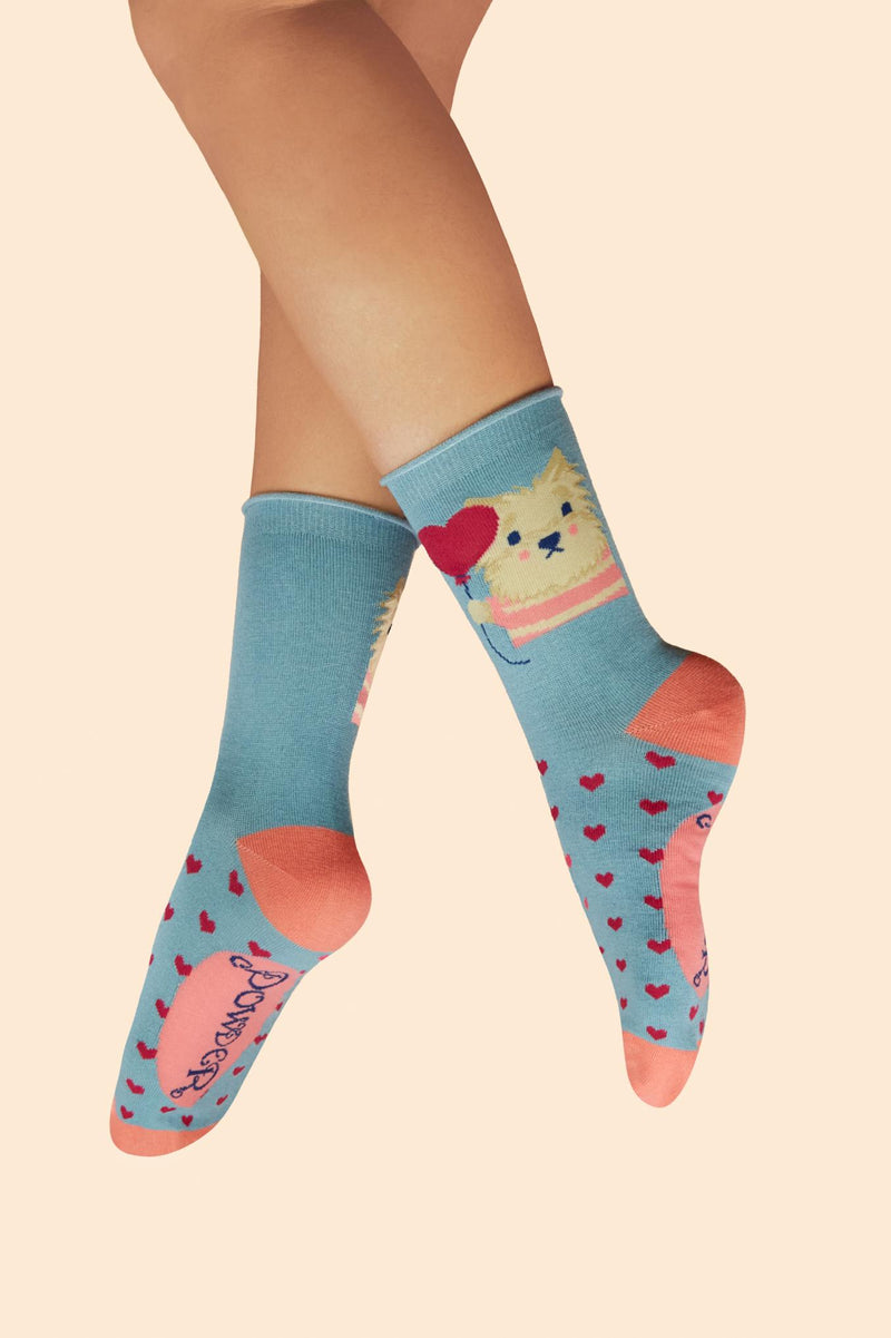 Thoughtful Lover Puppy Ankle Socks - Denim