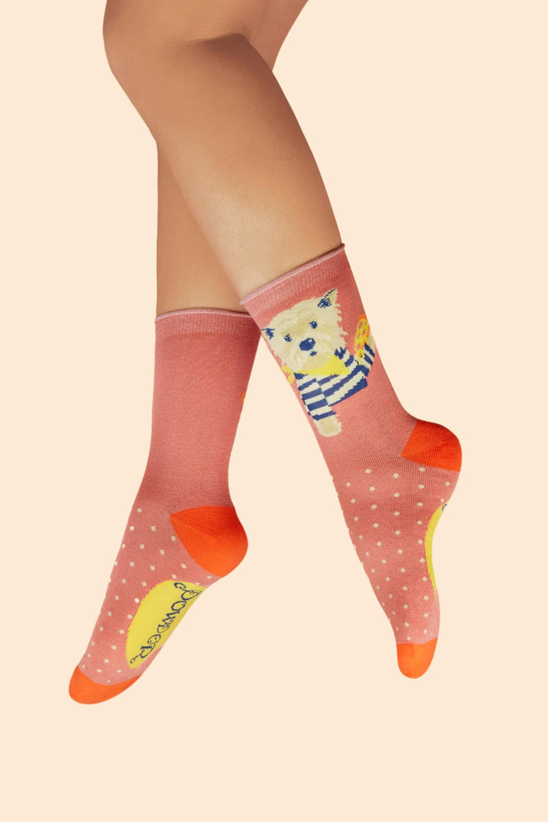 Puppy Pizza Lover Ankle Socks - Coral