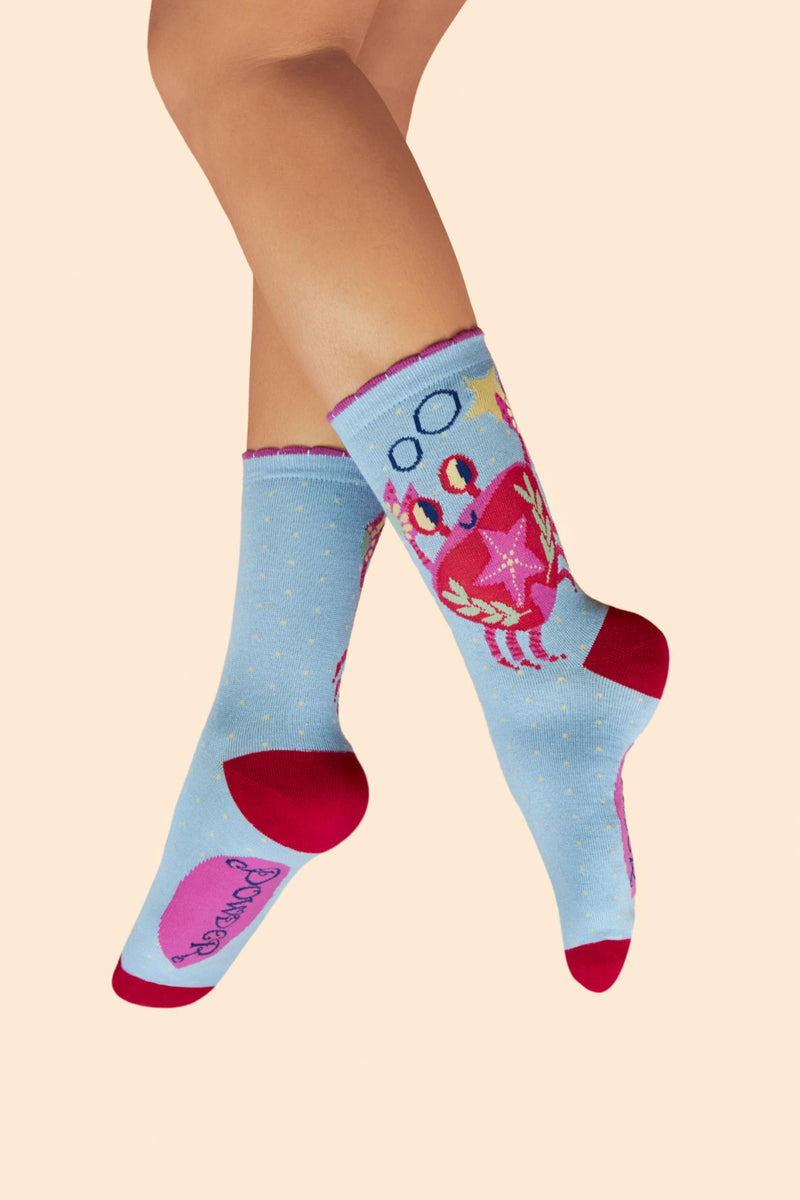 Seafaring Crab Ladies Ankle Socks - Cornflower