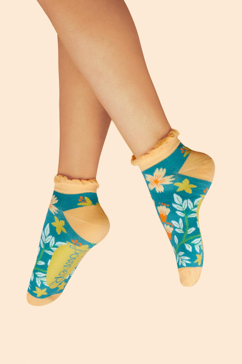 Heavenly Hedgerow Ladies Trainer Socks - Teal