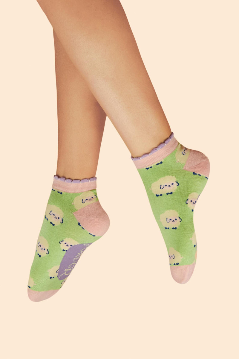 Marshmallow Sheep Ladies Trainer Socks - Mint