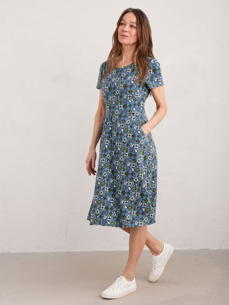 An image of the Seasalt Short Sleeve April Dress in Blue.