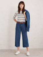 Seasalt Sailor Top. A relaxed fit top with 3/4 length sleeves, boat neck, and multicoloured striped pattern.