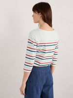 Seasalt Sailor Top. A relaxed fit top with 3/4 length sleeves, boat neck, and multicoloured striped pattern.