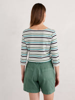 An image of a model wearing the Seasalt Sailor Top in the style Quad Mini Cornish Bird Egg.