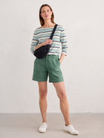 An image of a model wearing the Seasalt Sailor Top in the style Quad Mini Cornish Bird Egg.