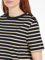 An image of the Tommy Hilfiger Stripe Boat Neck Relaxed T-Shirt in Breton Stripe Desert Sky / Country Ivory.