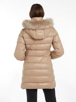 An image of the Tommy Hilfiger Down Filled Glossy Hooded Puffer Coat in Beige.