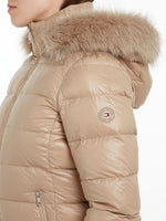 An image of the Tommy Hilfiger Down Filled Glossy Hooded Puffer Coat in Beige.