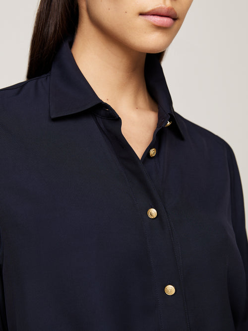 Gold-Tone Button Relaxed Fit Shirt