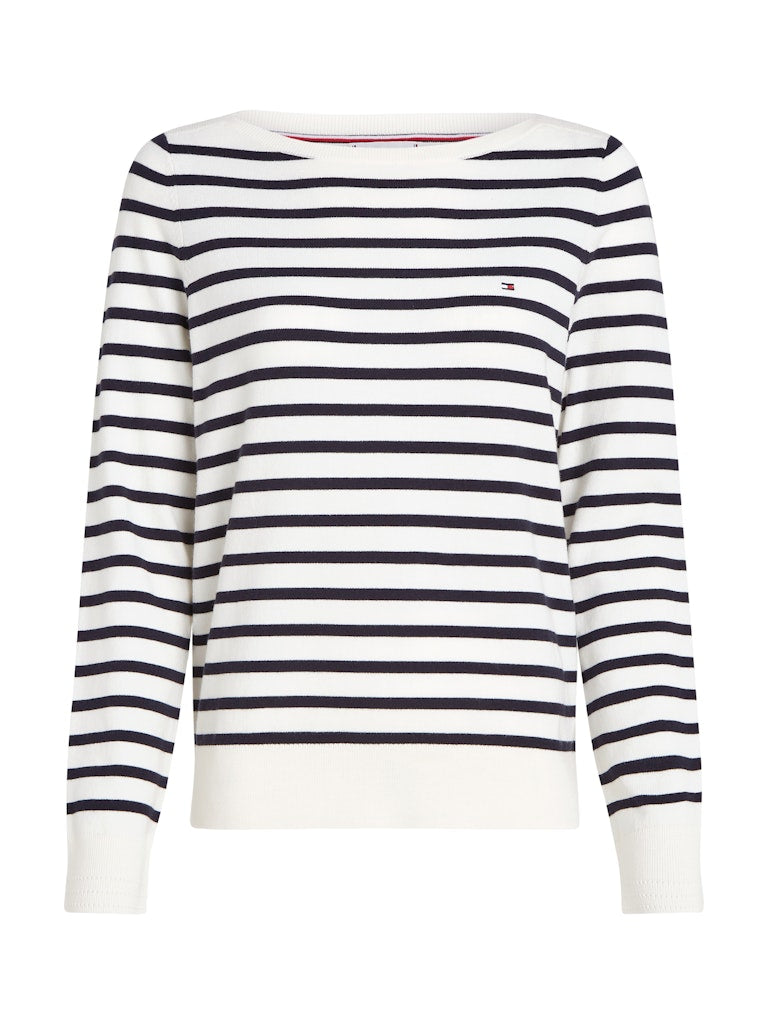 An image of the Tommy Hilfiger Boat Neck Jersey Jumper in Ivory Petal/Desert Sky Stp.