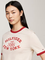 An image of the Tommy Hilfiger Varsity Logo Contrast Trim T-Shirt in Classic Beige.