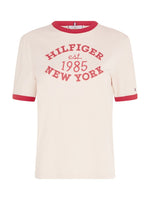 An image of the Tommy Hilfiger Varsity Logo Contrast Trim T-Shirt in Classic Beige.