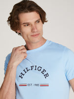 An image of the Tommy Hilfiger Logo Slim Fit T-Shirt in Vessel Blue.