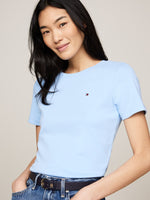 An image of the Tommy Hilfiger Flag Embroidery Slim Fit T-Shirt in Vessel Blue.