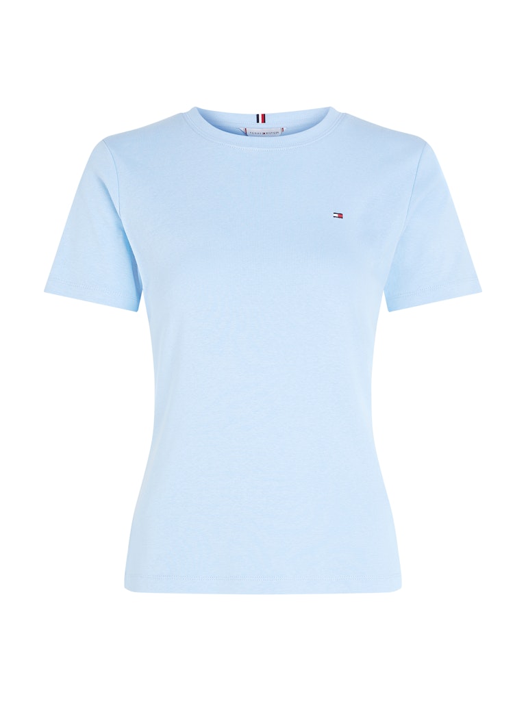 An image of the Tommy Hilfiger Flag Embroidery Slim Fit T-Shirt in Vessel Blue.