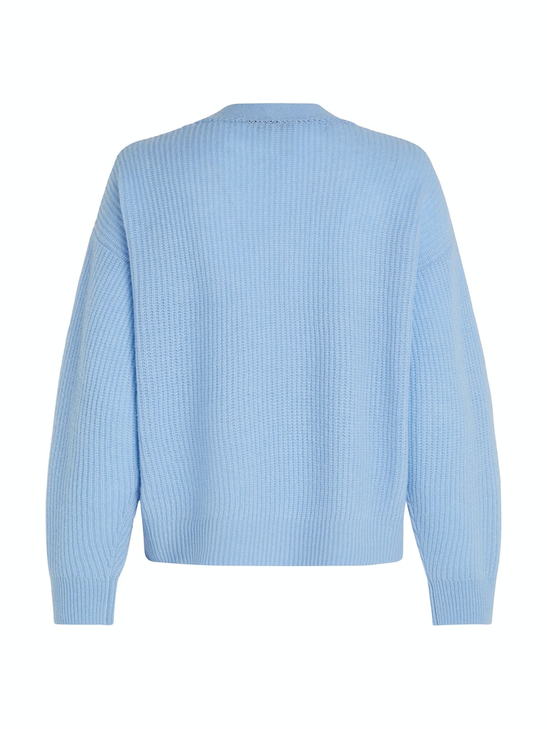 An image of the Tommy Hilfiger Script Soft Wool V-Neck Cardi in Vessel Blue.