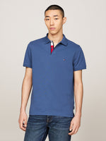 An image of the Tommy Hilfiger Tipped Placket Flag Embroidery Polo in the colour Aegean Sea.