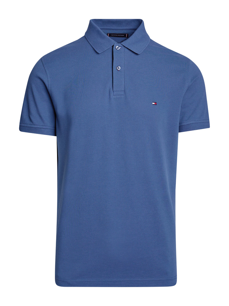 An image of the Tommy Hilfiger Tipped Placket Flag Embroidery Polo in the colour Aegean Sea.