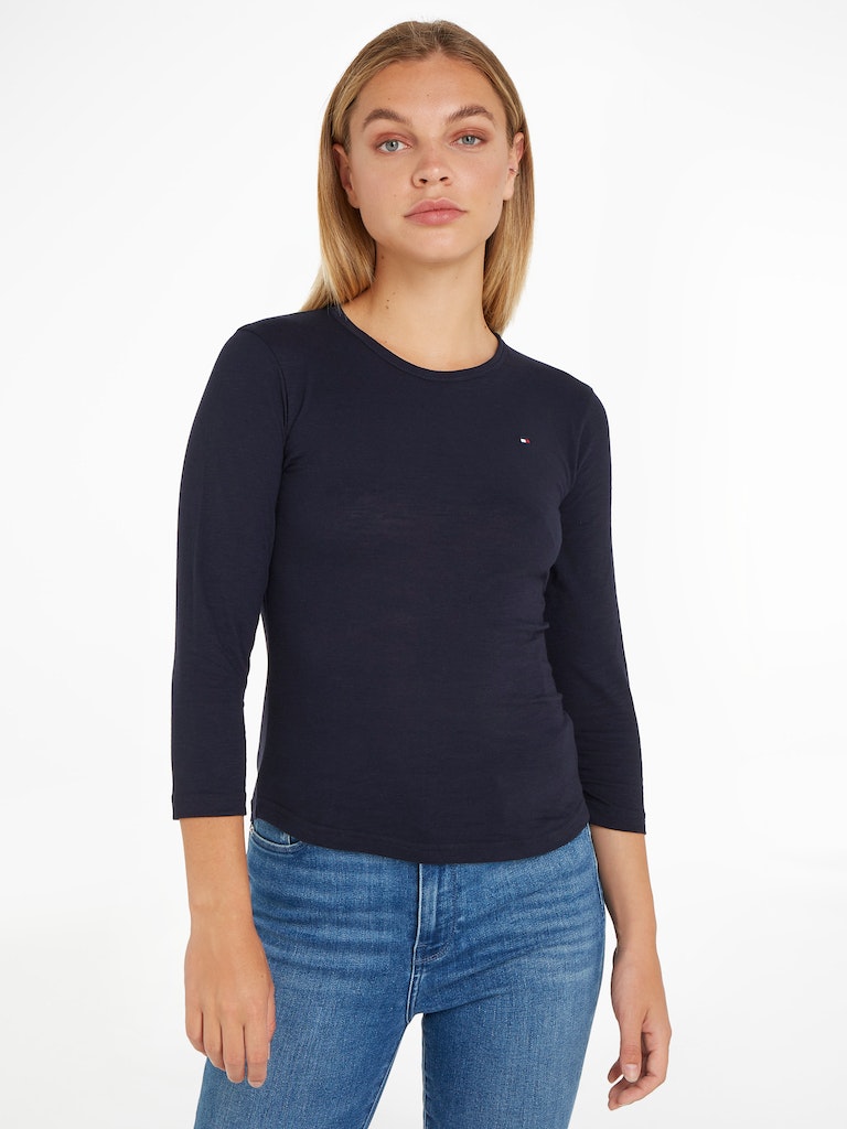 An image of the Tommy Hilfiger 1985 Slim Slub Open Neck Top in Desert Sky.