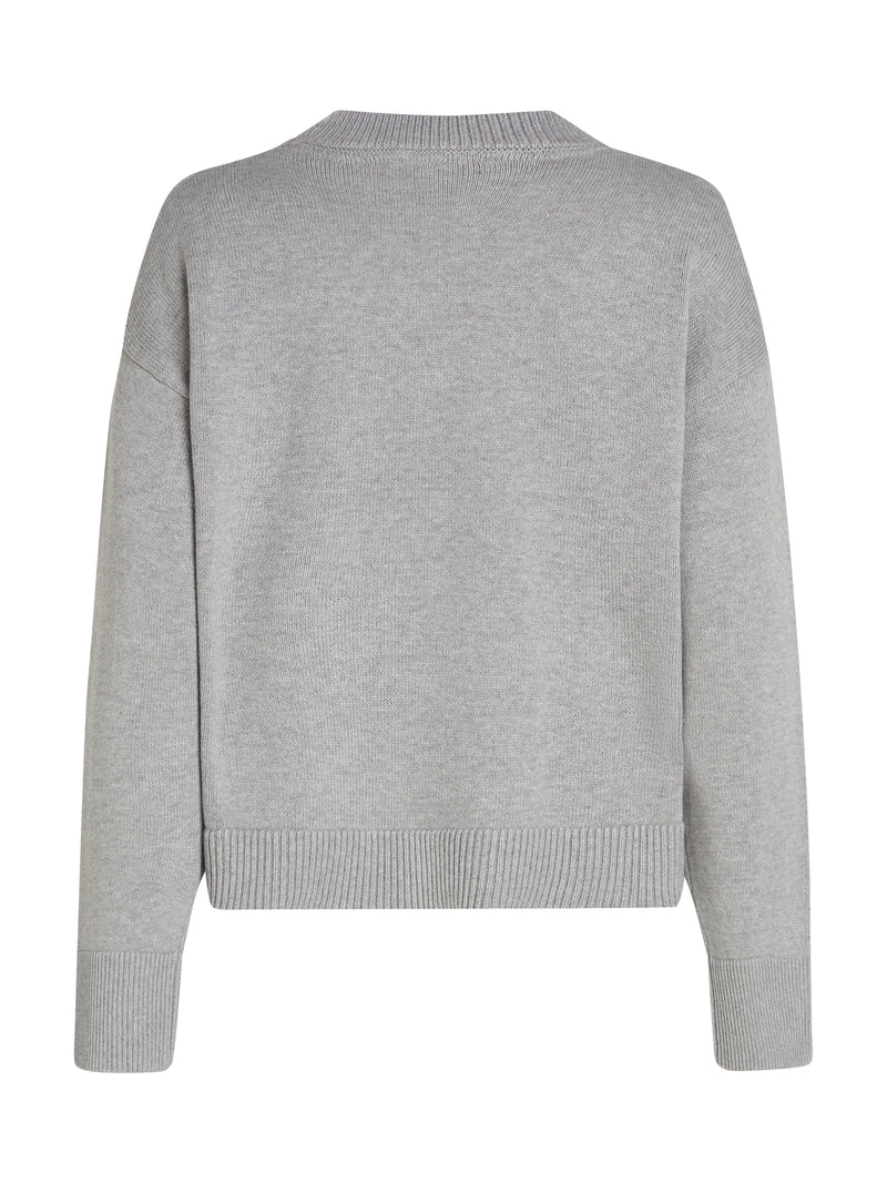 An image of the Tommy Hilfiger Varsity Graphic Crew Neck Sweater in Light Grey Heather.