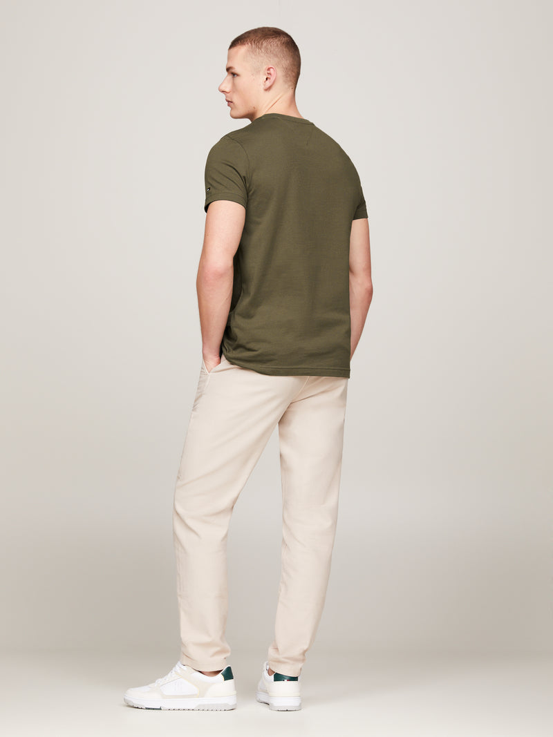 An image of the Tommy Hilfiger Logo Embroidery Slim Fit T-Shirt in the colour Army Green.