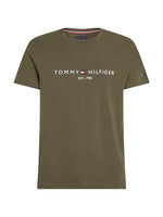 An image of the Tommy Hilfiger Logo Embroidery Slim Fit T-Shirt in the colour Army Green.