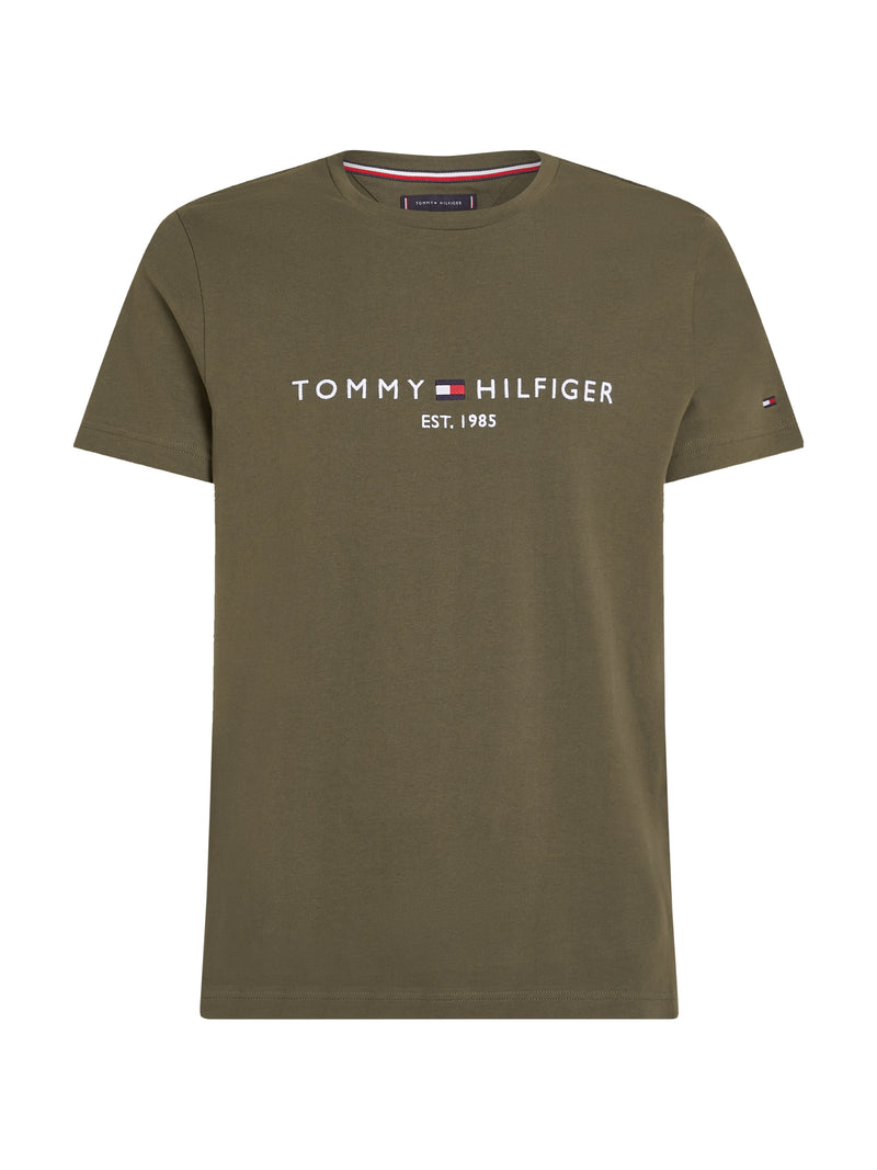 An image of the Tommy Hilfiger Logo Embroidery Slim Fit T-Shirt in the colour Army Green.