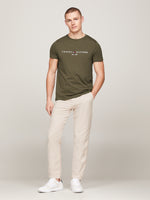 An image of the Tommy Hilfiger Logo Embroidery Slim Fit T-Shirt in the colour Army Green.