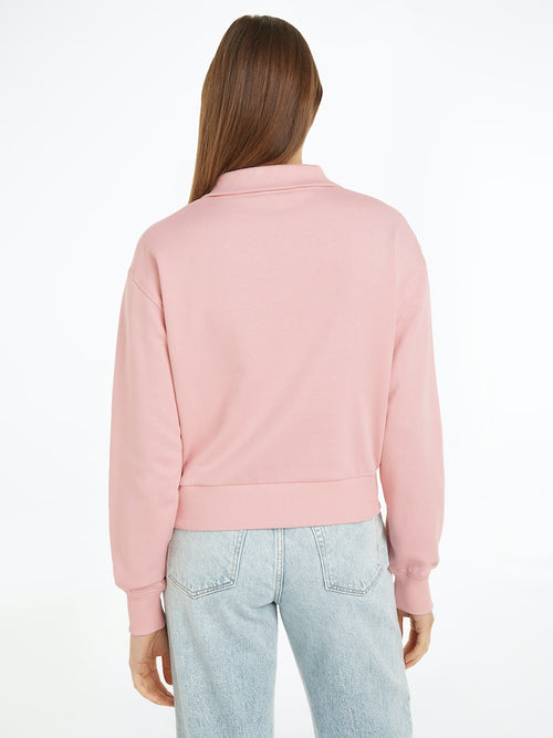 An image of the Tommy Hilfiger Script 1/2 Zip Sweater in Delicate Pink.