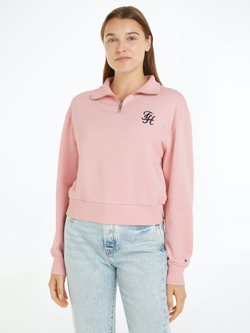 An image of the Tommy Hilfiger Script 1/2 Zip Sweater in Delicate Pink.