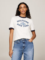 An image of the Tommy Hilfiger Varsity Logo Contrast Trim T-Shirt in Ancient White.