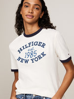 An image of the Tommy Hilfiger Varsity Logo Contrast Trim T-Shirt in Ancient White.