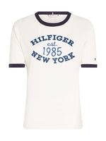 An image of the Tommy Hilfiger Varsity Logo Contrast Trim T-Shirt in Ancient White.