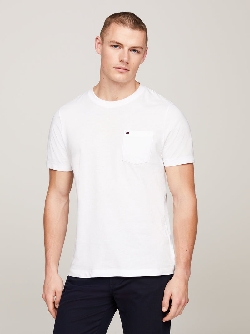 An image of the Tommy Hilfiger Crew Neck Patch Pocket T-Shirt in the colour White.