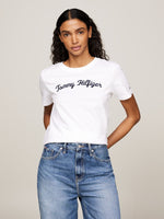 An image of the Tommy Hilfiger Script Logo Embroidery T-Shirt in Optic White.