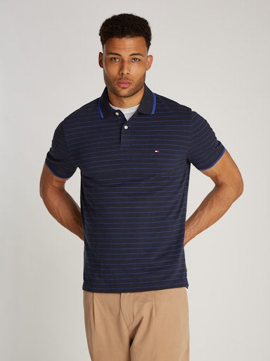 An image of the Tommy Hilfiger Oxford Stripe Polo in Desert Sky / Wedge Blue.