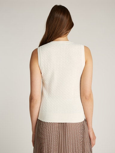 An image of the Tommy Hilfiger Mini Cable Sweater Vest in Heather Ivory.