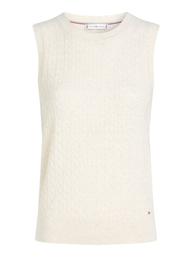 An image of the Tommy Hilfiger Mini Cable Sweater Vest in Heather Ivory.