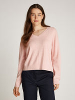 An image of the Tommy Hilfiger Mini Cable V-Neck Sweater in Foggy Pink Ht.