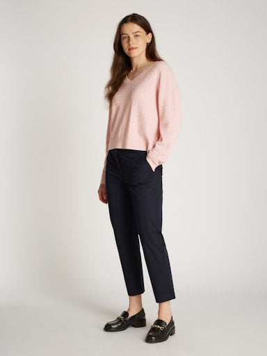 An image of the Tommy Hilfiger Mini Cable V-Neck Sweater in Foggy Pink Ht.