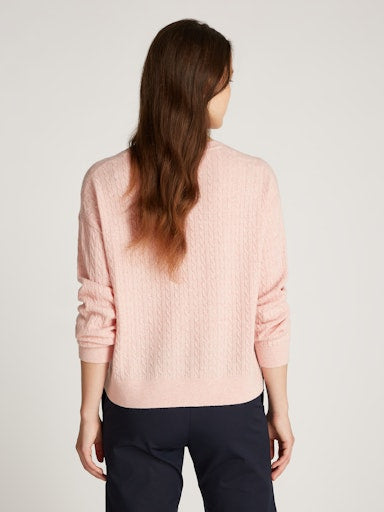 An image of the Tommy Hilfiger Mini Cable V-Neck Sweater in Foggy Pink Ht.