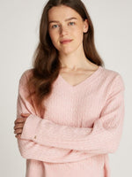 An image of the Tommy Hilfiger Mini Cable V-Neck Sweater in Foggy Pink Ht.