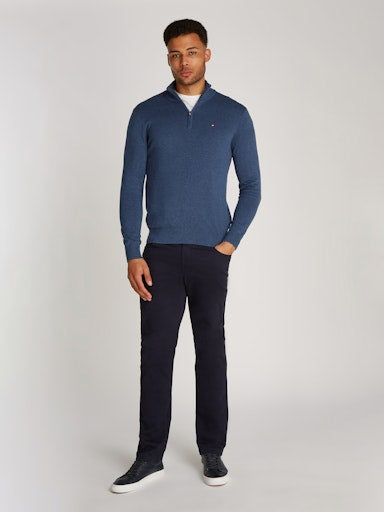 An image of the Tommy Hilfiger Essential Cotton Zip Jumper in Aegean Sea Heather.