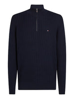 An image of the Tommy Hilfiger Herringbone Knit Half-Zip Jumper in Desert Sky.