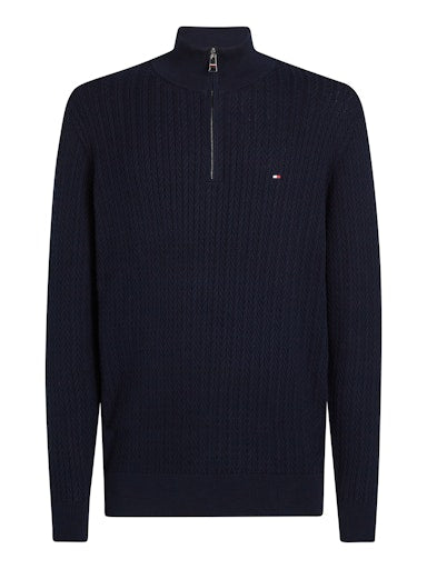 An image of the Tommy Hilfiger Herringbone Knit Half-Zip Jumper in Desert Sky.