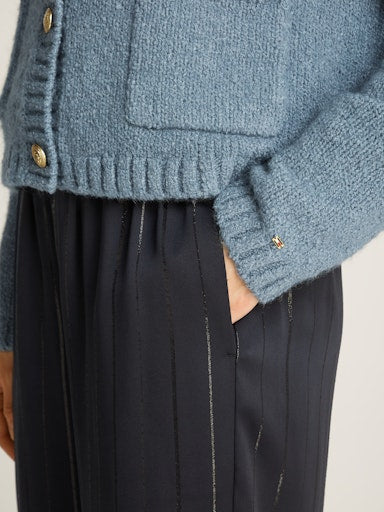 An image of the Tommy Hilfiger Textured Gold Button Cardigan in Flint Blue.